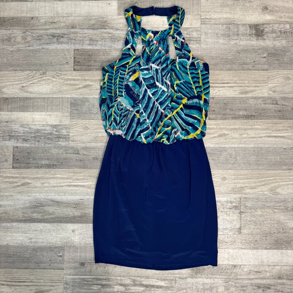Bisou Bisou NWT Blue Botanical Halter Dress Size 6 J9